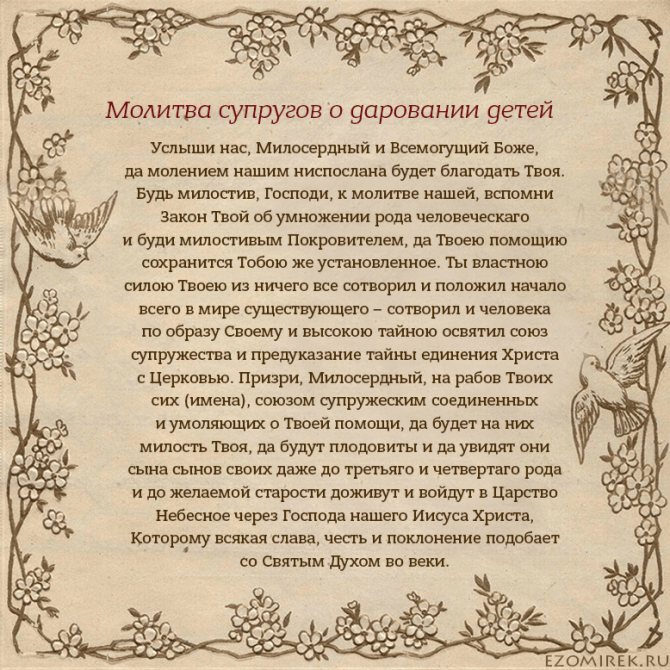 молитва супругов о рождении детей